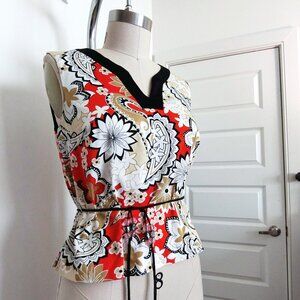 Vintage 70s Floral Print Tie Waist Top | Miss Dorby Petite | Size 8P